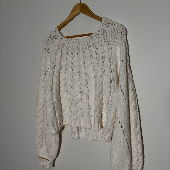 Free People cropped cotton cable knit sweater in ivory - Picture 11 of 14